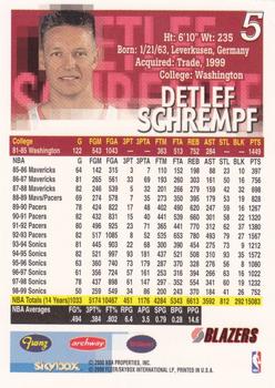 1999-00 Franz Portland Trail Blazers #5 Detlef Schrempf Back