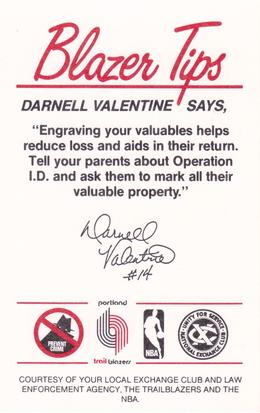 1984-85 Portland Trail Blazers Police #4 Darnell Valentine Back