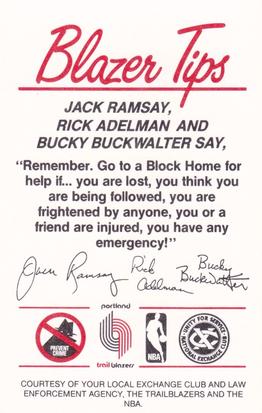 1984-85 Portland Trail Blazers Police #5 Jack Ramsay / Rick Adelman / Bucky Buckwalter Back