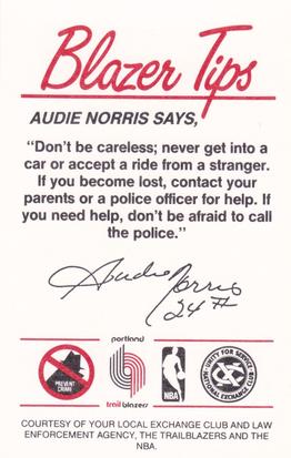1984-85 Portland Trail Blazers Police #8 Audie Norris Back