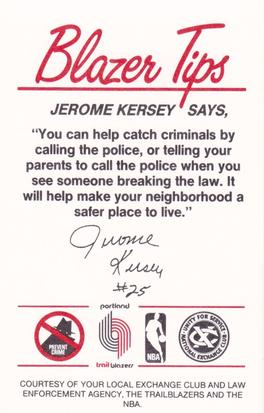 1984-85 Portland Trail Blazers Police #9 Jerome Kersey Back