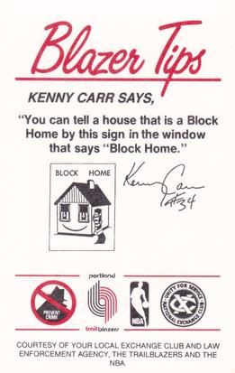 1984-85 Portland Trail Blazers Police #11 Kenny Carr Back