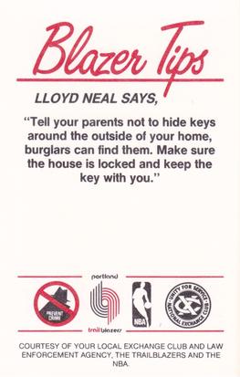 1984-85 Portland Trail Blazers Police #12 Lloyd Neal Back