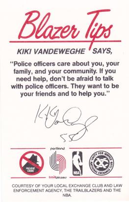 1984-85 Portland Trail Blazers Police #16 Kiki Vandeweghe Back