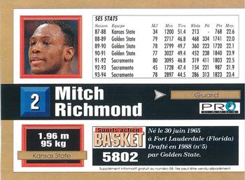 1993-94 Pro Cards French Sports Action Basket #5802 Mitch Richmond Back
