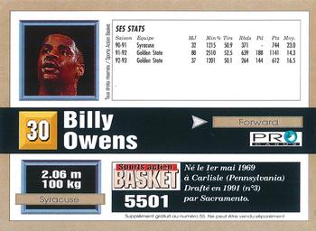 1993-94 Pro Cards French Sports Action Basket #5501 Billy Owens Back