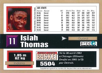 1993-94 Pro Cards French Sports Action Basket #5504 Isiah Thomas Back