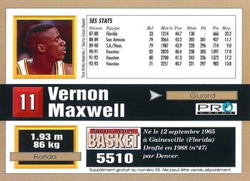1993-94 Pro Cards French Sports Action Basket #5510 Vernon Maxwell Back