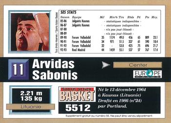 1993-94 Pro Cards French Sports Action Basket #5512 Arvydas Sabonis Back