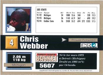 1993-94 Pro Cards French Sports Action Basket #5607 Chris Webber Back