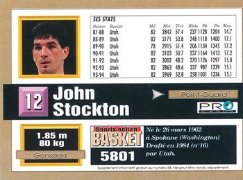 1993-94 Pro Cards French Sports Action Basket #5801 John Stockton Back