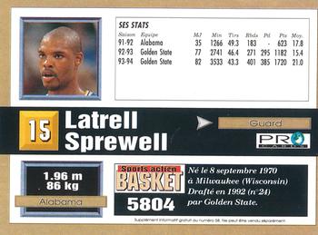 1993-94 Pro Cards French Sports Action Basket #5804 Latrell Sprewell Back