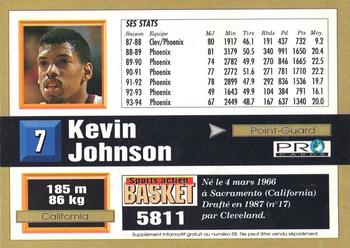 1993-94 Pro Cards French Sports Action Basket #5811 Kevin Johnson Back