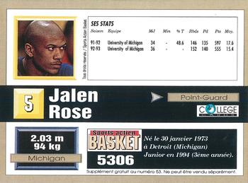 1993-94 Pro Cards French Sports Action Basket #5306 Jalen Rose Back