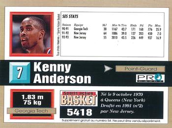 1993-94 Pro Cards French Sports Action Basket #5418 Kenny Anderson Back