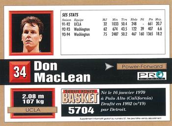 1993-94 Pro Cards French Sports Action Basket #5704 Don MacLean Back