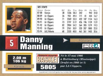 1993-94 Pro Cards French Sports Action Basket #5805 Danny Manning Back