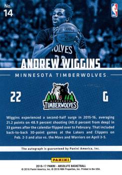 2016-17 Panini Absolute - Marks of Fame #14 Andrew Wiggins Back