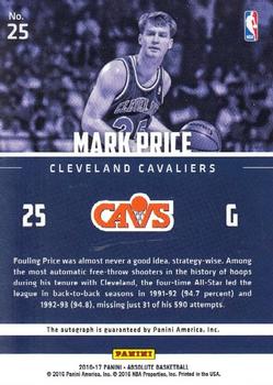 2016-17 Panini Absolute - Marks of Fame #25 Mark Price Back