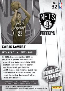 2016-17 Panini Absolute - Tools of the Trade Rookie Materials Dual Relic Patch #32 Caris LeVert Back