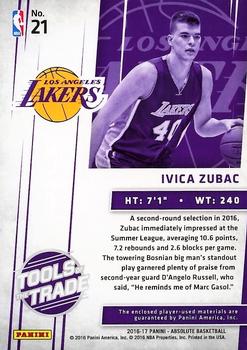 2016-17 Panini Absolute - Tools of the Trade Rookie Materials Triple Relic #21 Ivica Zubac Back