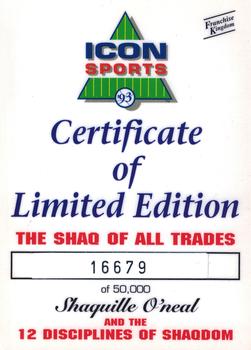 1993 Icon Sports Profiles Shaq of all Trades #SQ2 COA / Checklist Front