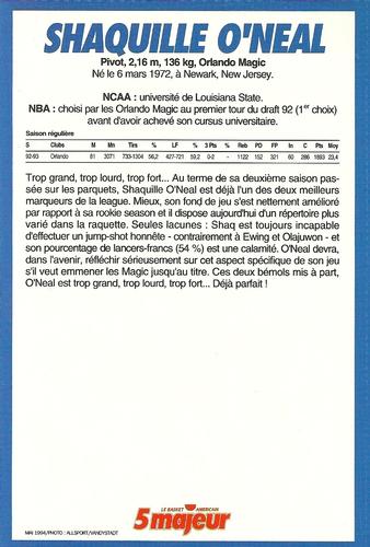 1994 5 Majeur Magazine (France) #NNO Shaquille O'Neal Back