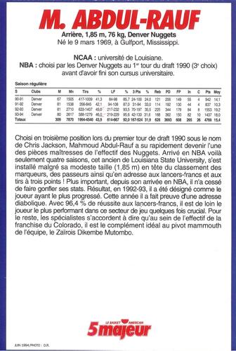 1994 5 Majeur Magazine (France) #NNO Mahmoud Abdul-Rauf Back