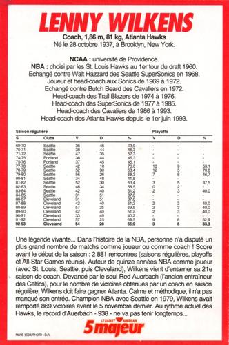 1994 5 Majeur Magazine (France) #NNO Lenny Wilkens Back