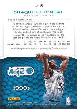 2016-17 Panini Limited - Decade Dominance Materials #5 Shaquille O'Neal Back