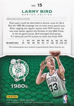 2016-17 Panini Limited - Decade Dominance Materials #15 Larry Bird Back