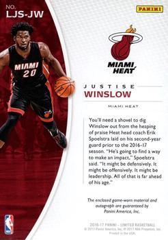 2016-17 Panini Limited - Limited Jersey Signatures #LJS-JW Justise Winslow Back