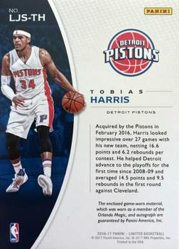 2016-17 Panini Limited - Limited Jersey Signatures #LJS-TH Tobias Harris Back