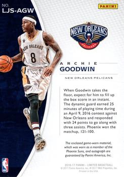 2016-17 Panini Limited - Limited Jersey Signatures Silver Spotlight #LJS-AGW Archie Goodwin Back