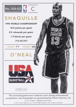 2014-15 Panini Eminence - USA Patch Autographs Silver #USA-SO Shaquille O'Neal Back