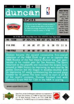 1998-99 Upper Deck Mattel NBA Super Stars Cards #NNO Tim Duncan Back