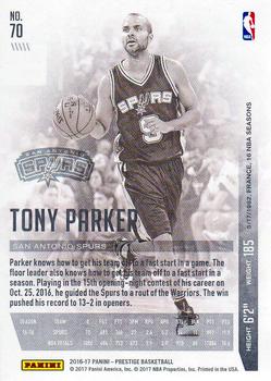 2016-17 Panini Prestige #70 Tony Parker Back