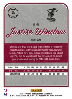 2016-17 Donruss Optic #39 Justise Winslow Back