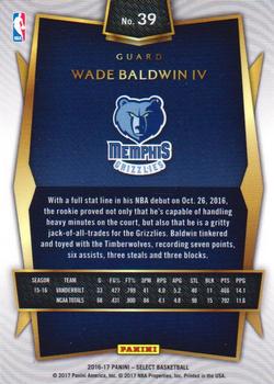 2016-17 Panini Select #39 Wade Baldwin IV Back