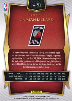 2016-17 Panini Select #51 Damian Lillard Back