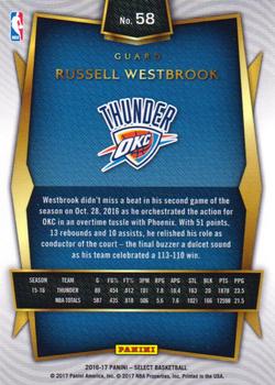2016-17 Panini Select #58 Russell Westbrook Back