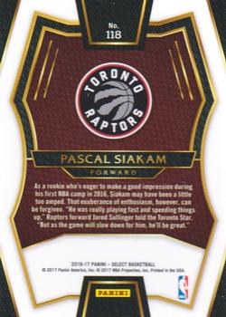 2016-17 Panini Select #118 Pascal Siakam Back
