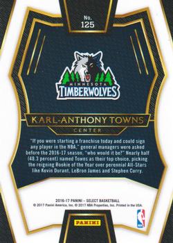 2016-17 Panini Select #125 Karl-Anthony Towns Back