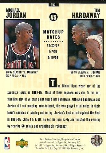 1997-98 Upper Deck Michael Jordan's Marquee Matchups #MM2 Michael Jordan / Tim Hardaway Back
