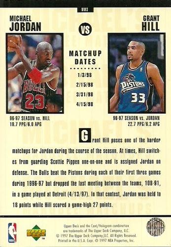 1997-98 Upper Deck Michael Jordan's Marquee Matchups #MM3 Michael Jordan / Grant Hill Back