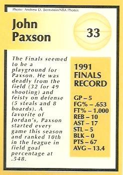 1991 Tuff Stuff Jr. Special Issue NBA Finals #33 John Paxson Back