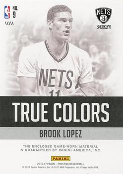 2016-17 Panini Prestige - True Colors Materials #9 Brook Lopez Back