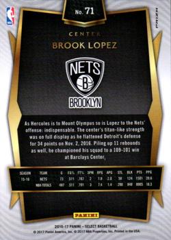 2016-17 Panini Select - Silver Prizms #71 Brook Lopez Back