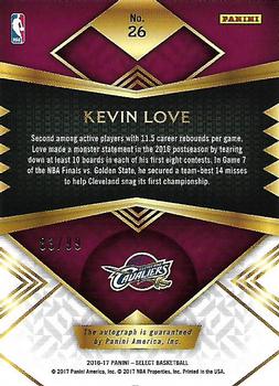 2016-17 Panini Select - Signatures #26 Kevin Love Back