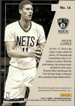 2016-17 Panini Aficionado - Authentics #16 Brook Lopez Back